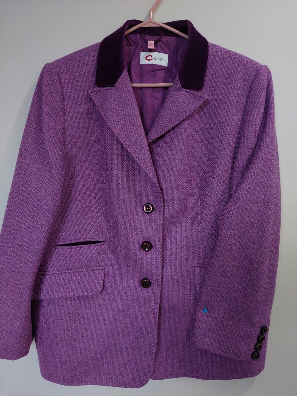 CONOSERI Germany Women's Size 18 Tweed Blazer Wool Cashmere Velvet Purple